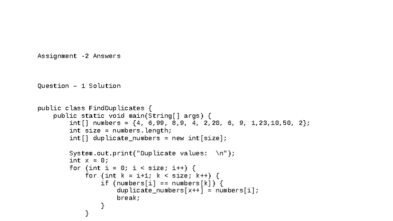 Java Assignment 2 Solutions: Duplicates, Common Elements & Shapes - Studocu