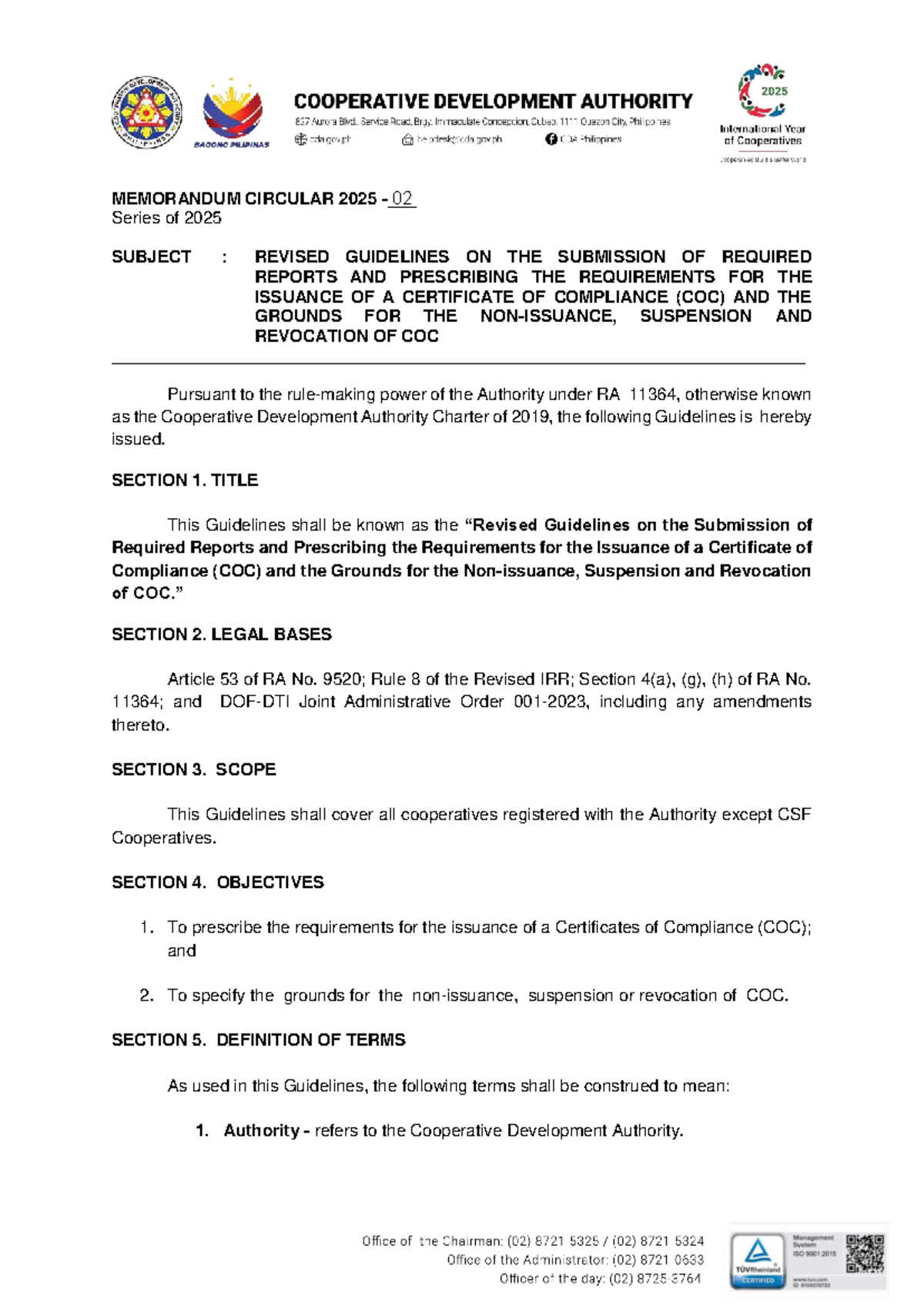 MC-2025-02: Revised Guidelines for COC Submission and Compliance - Studocu