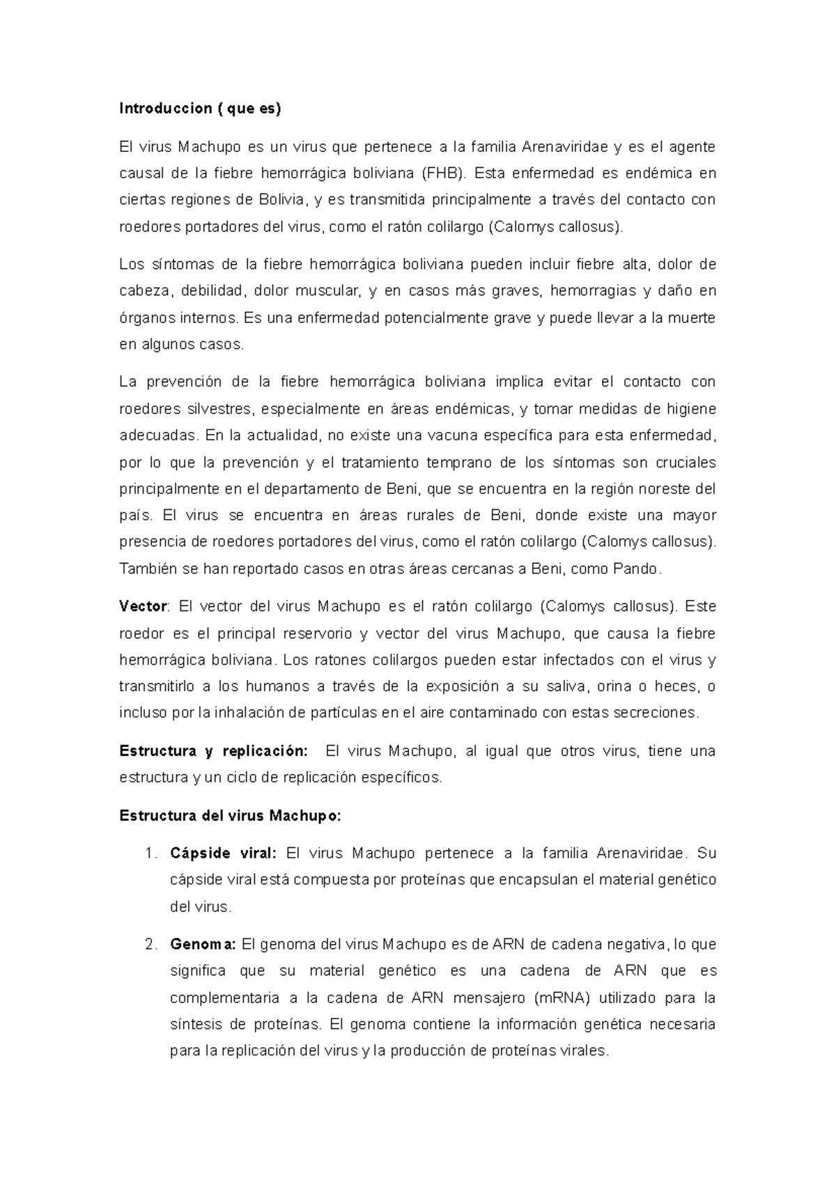 Estudio sobre el virus Machupo y la fiebre hemorrágica boliviana - Studocu