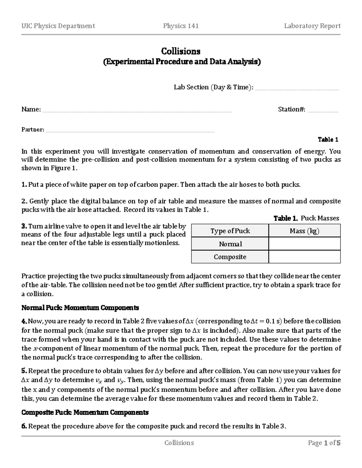 P141L07 Lab Report Template v20221024 - Collisions ሺExperimental ...