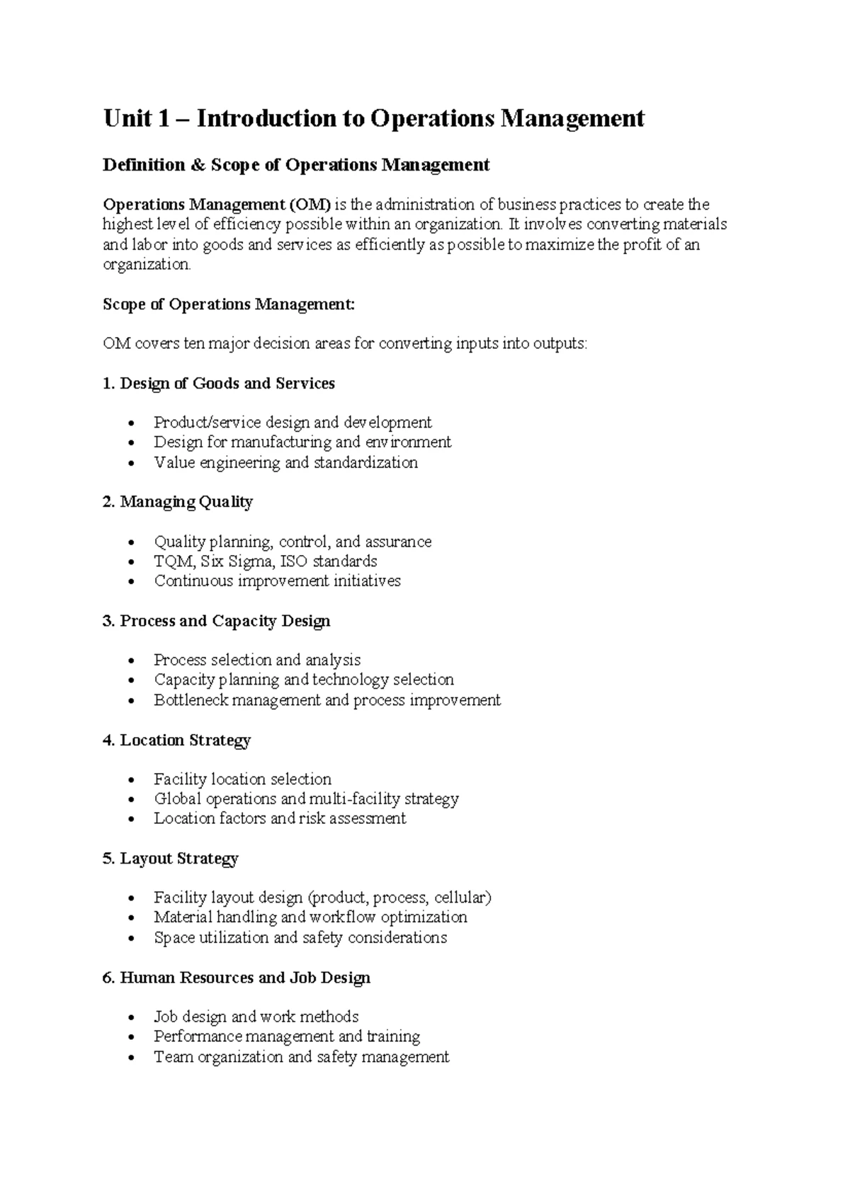 OM 101: Intro to Operations Management - Definition & Scope - Studocu