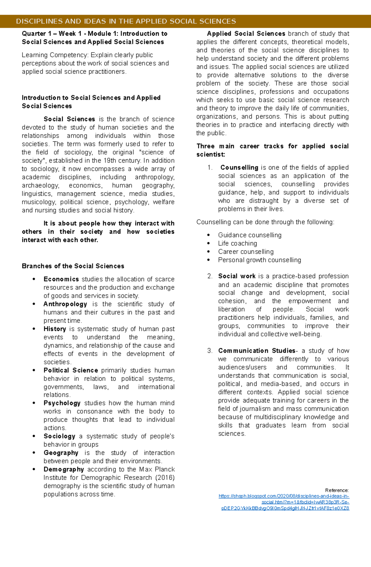Module 1 - Intro to Social Sciences & Their Applications in Society ...