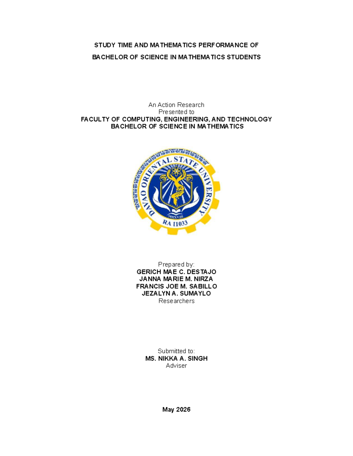 Study Time and Math Performance Among BS Mathematics Students: An ...