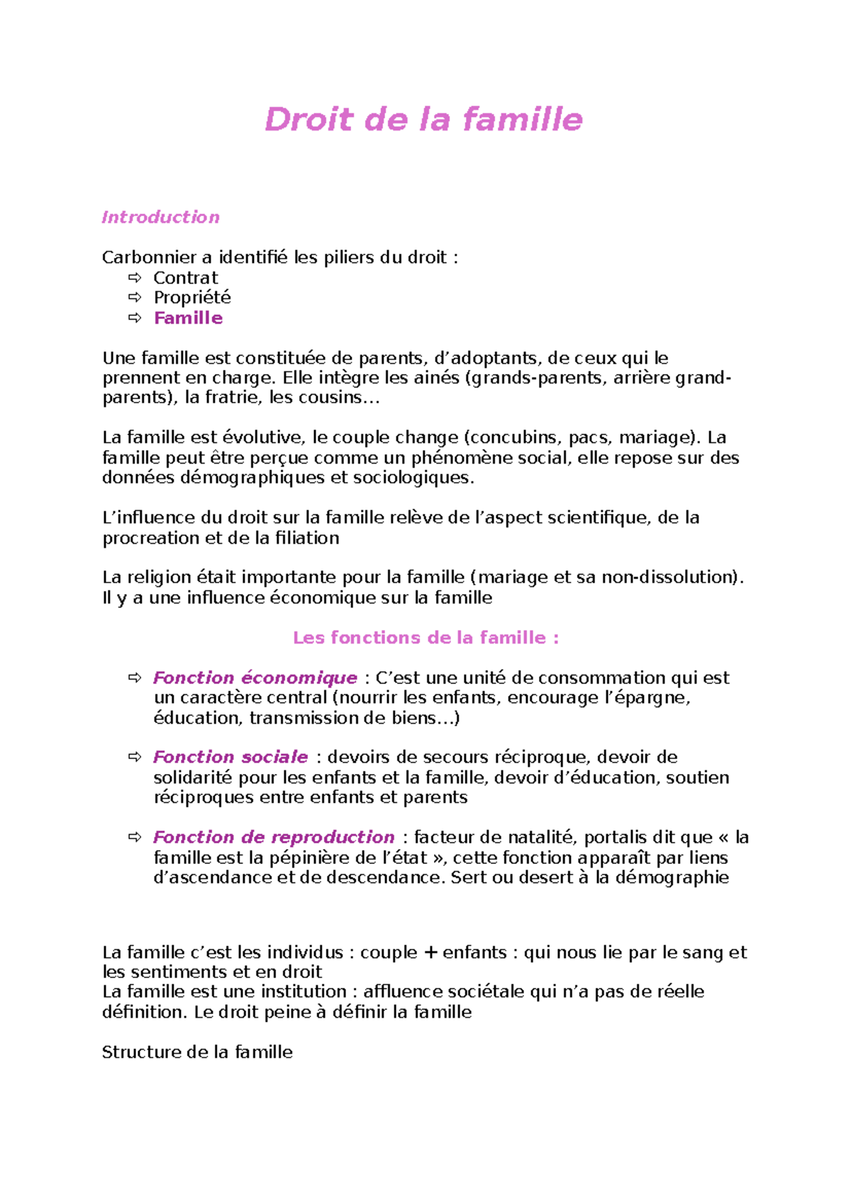Cour Droit de la Famille : Introduction et Concepts Fondamentaux - Studocu