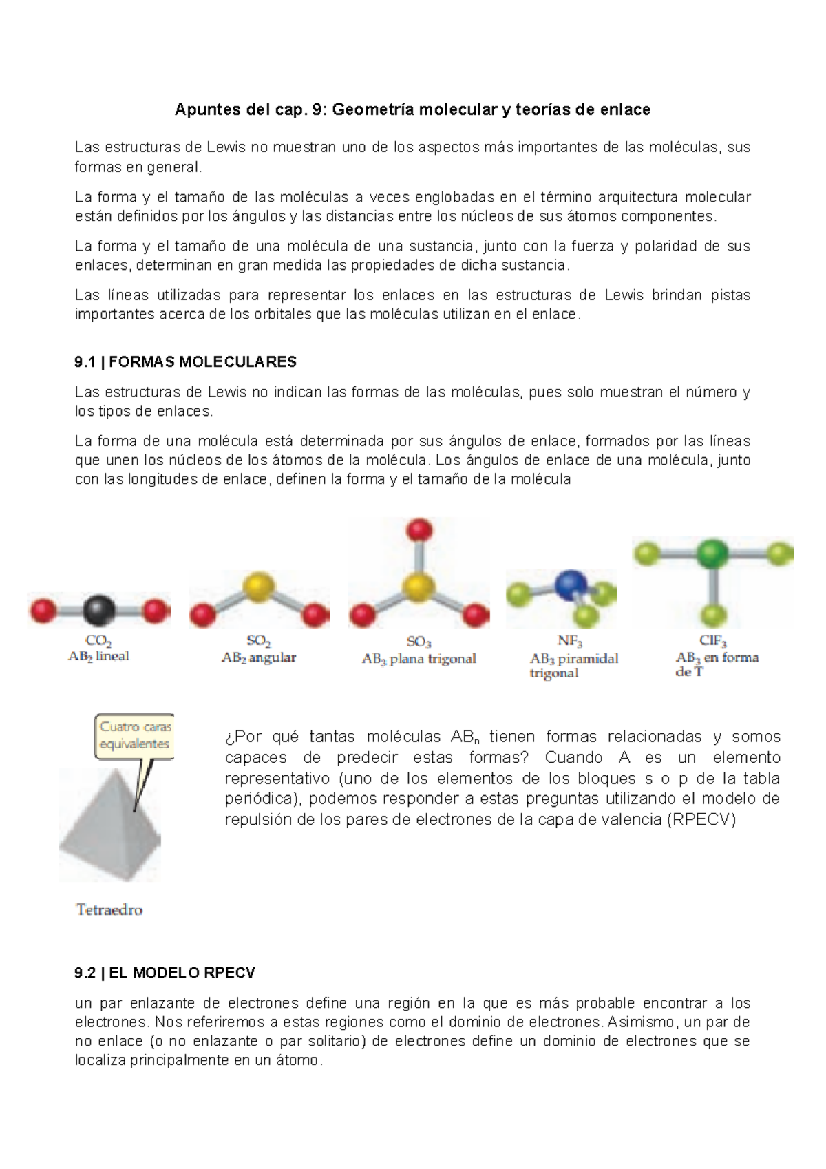 Apuntes del Cap. 9: Geometría Molecular y Teorías de Enlace - Studocu, image size:1200x1698
