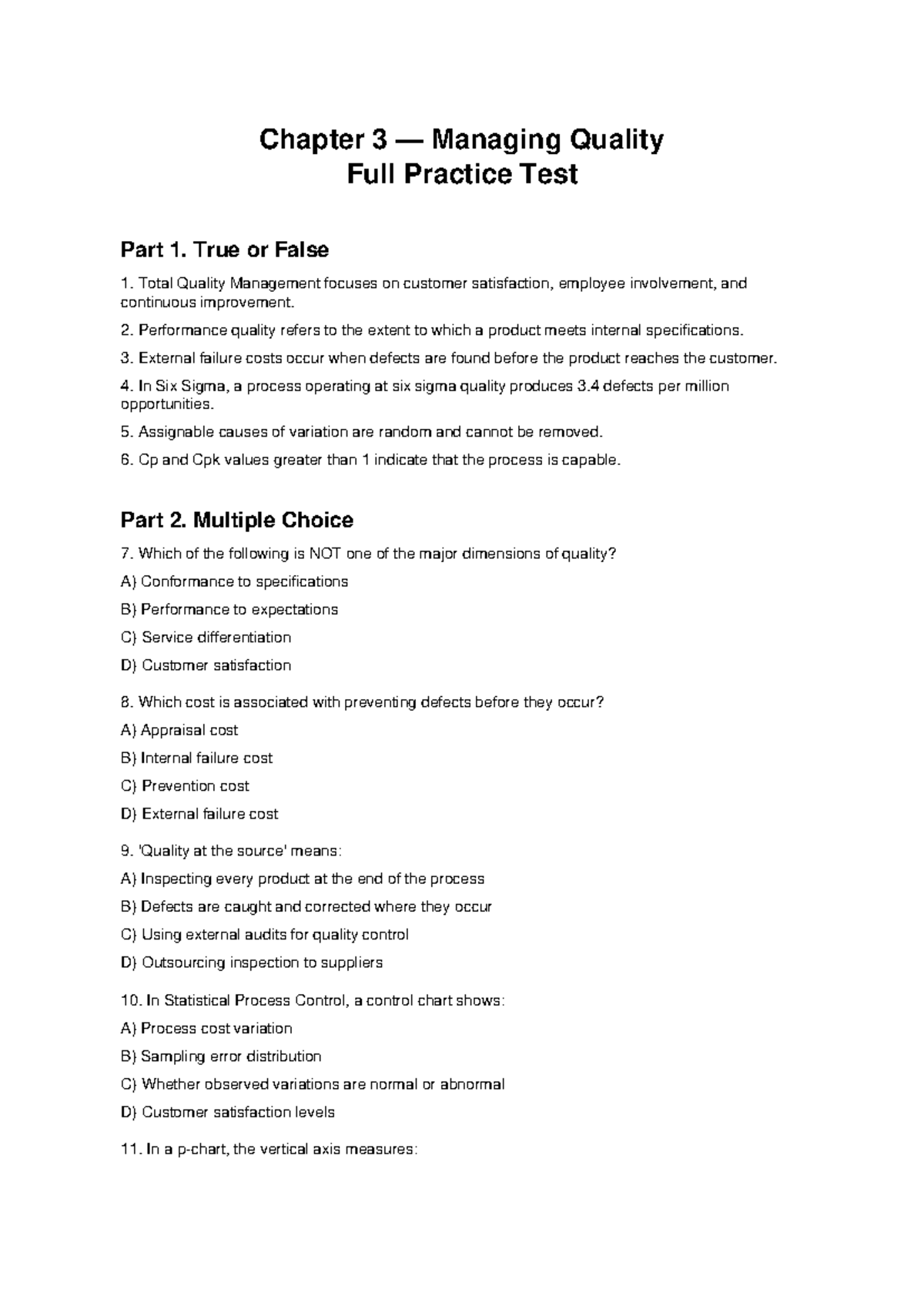 Chapter 3 Quality Management Full Practice Test (Part 1) - Studocu