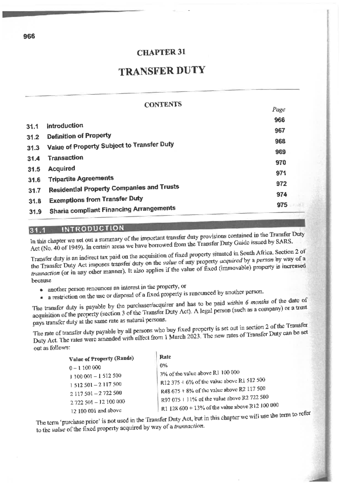 966 CHAPTER 31: TRANSFER DUTY - Key Provisions and Calculations - Studocu