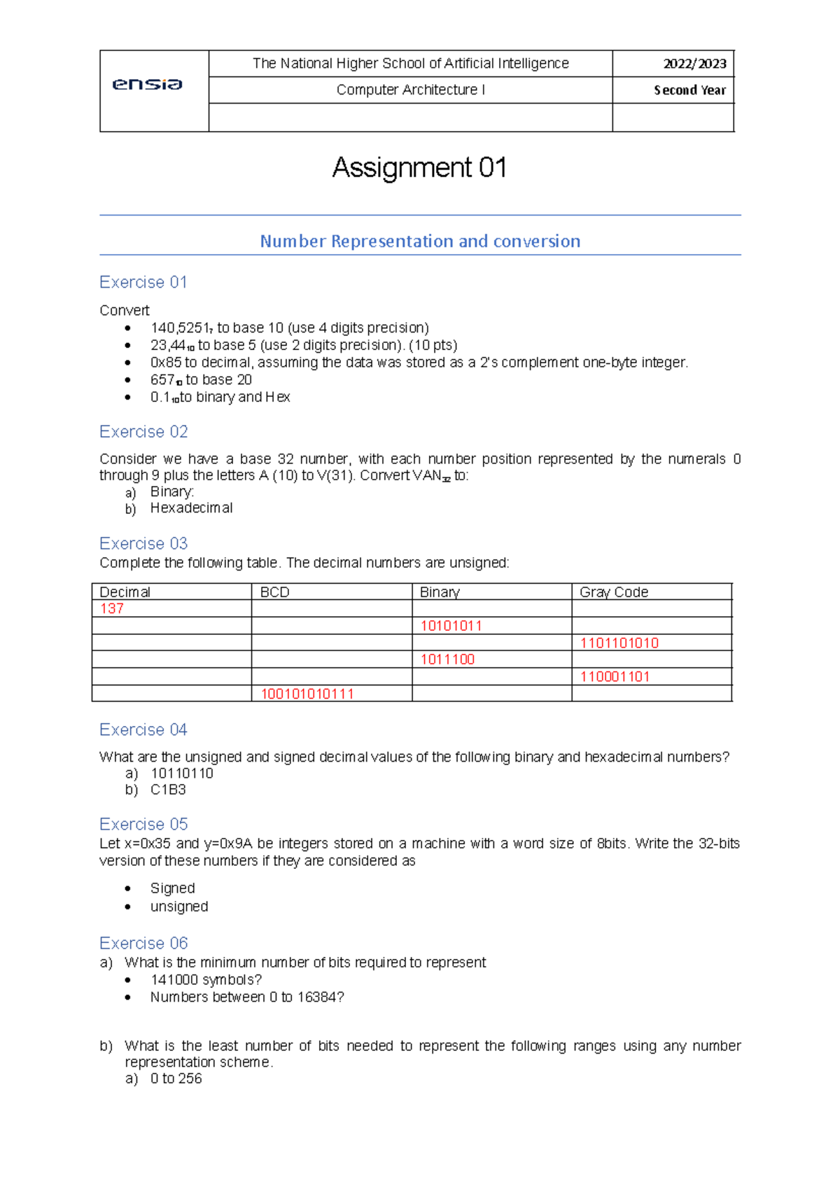 Lab1 - Lab Worksheet on Number Representation & Conversion - Studocu