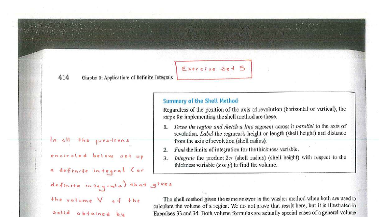 Exercise Set 5 414: Summary of Shell Method Applications in Chapter 6 ...