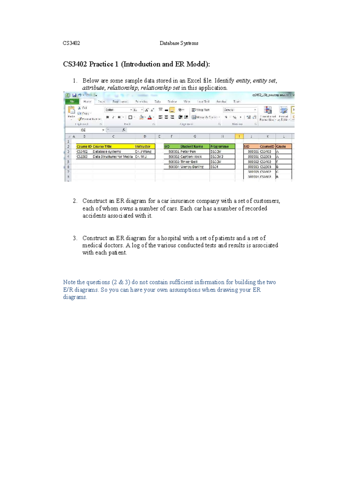 Practice 01 sol - CS3402 Database Systems CS3402 Practice 1 ...