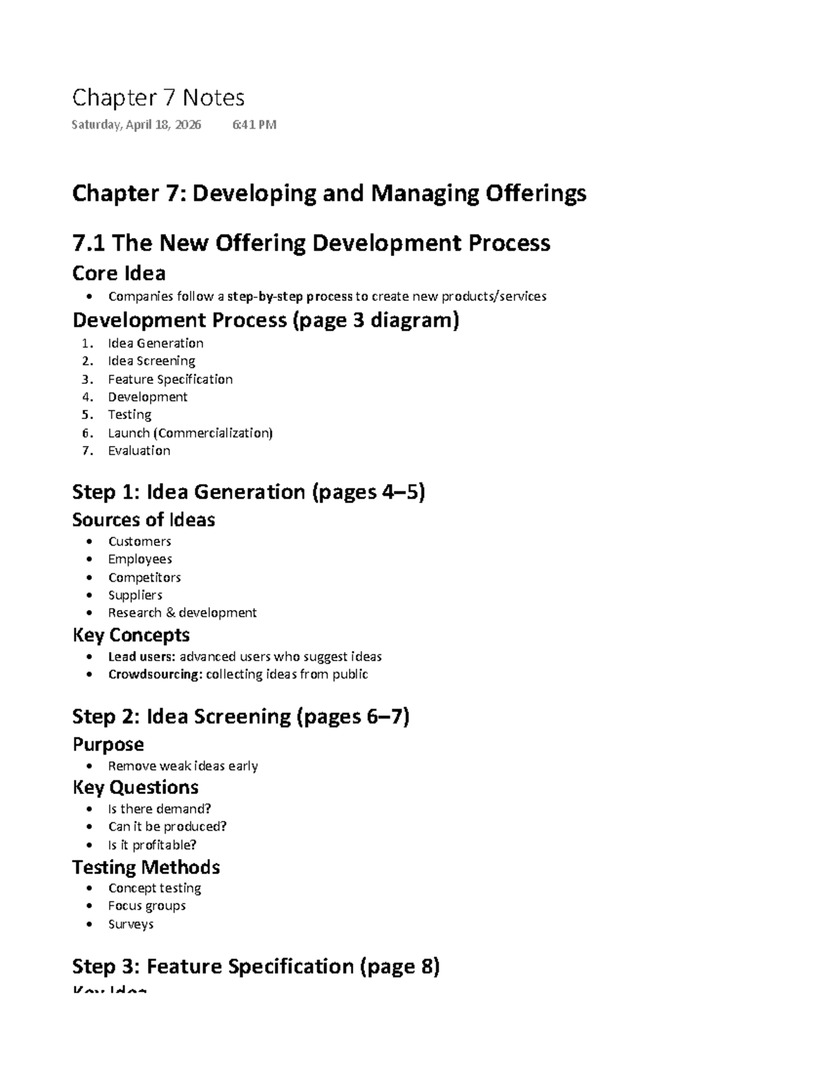 Chapter 7 Notes: Developing and Managing Offerings - Studocu