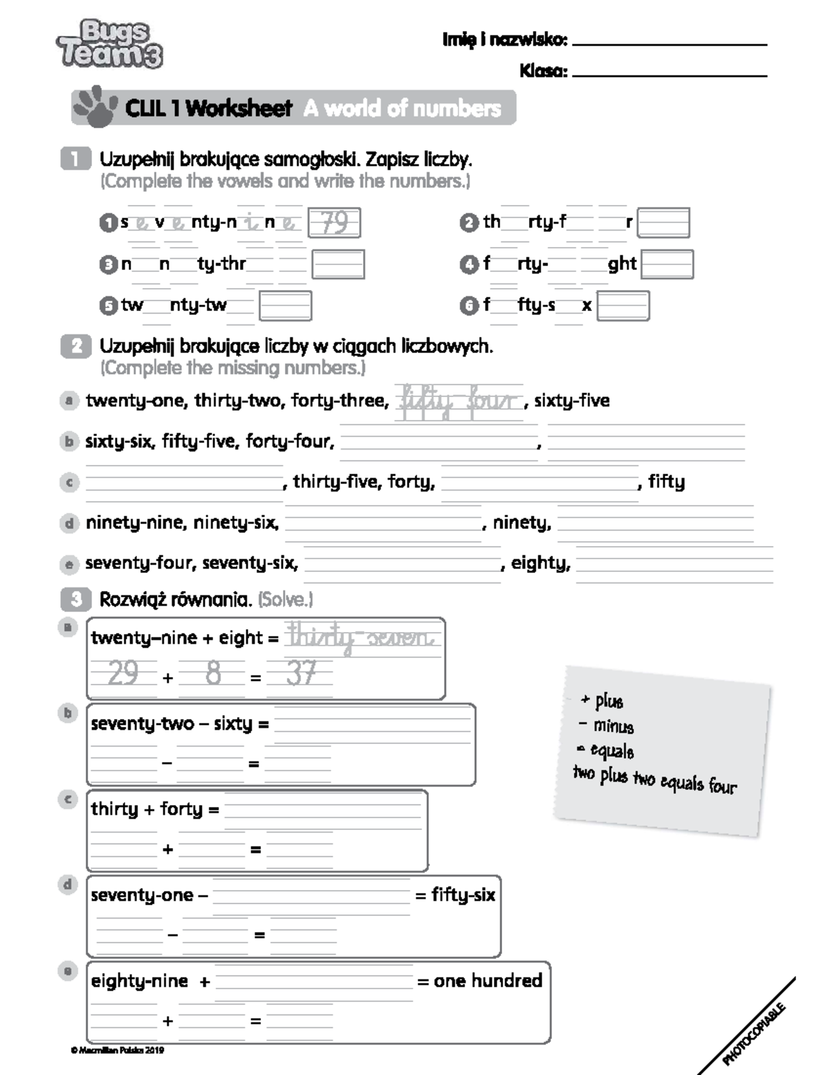 CLIL 1 Worksheet: A World of Numbers - Team 3 Bugs - Studocu