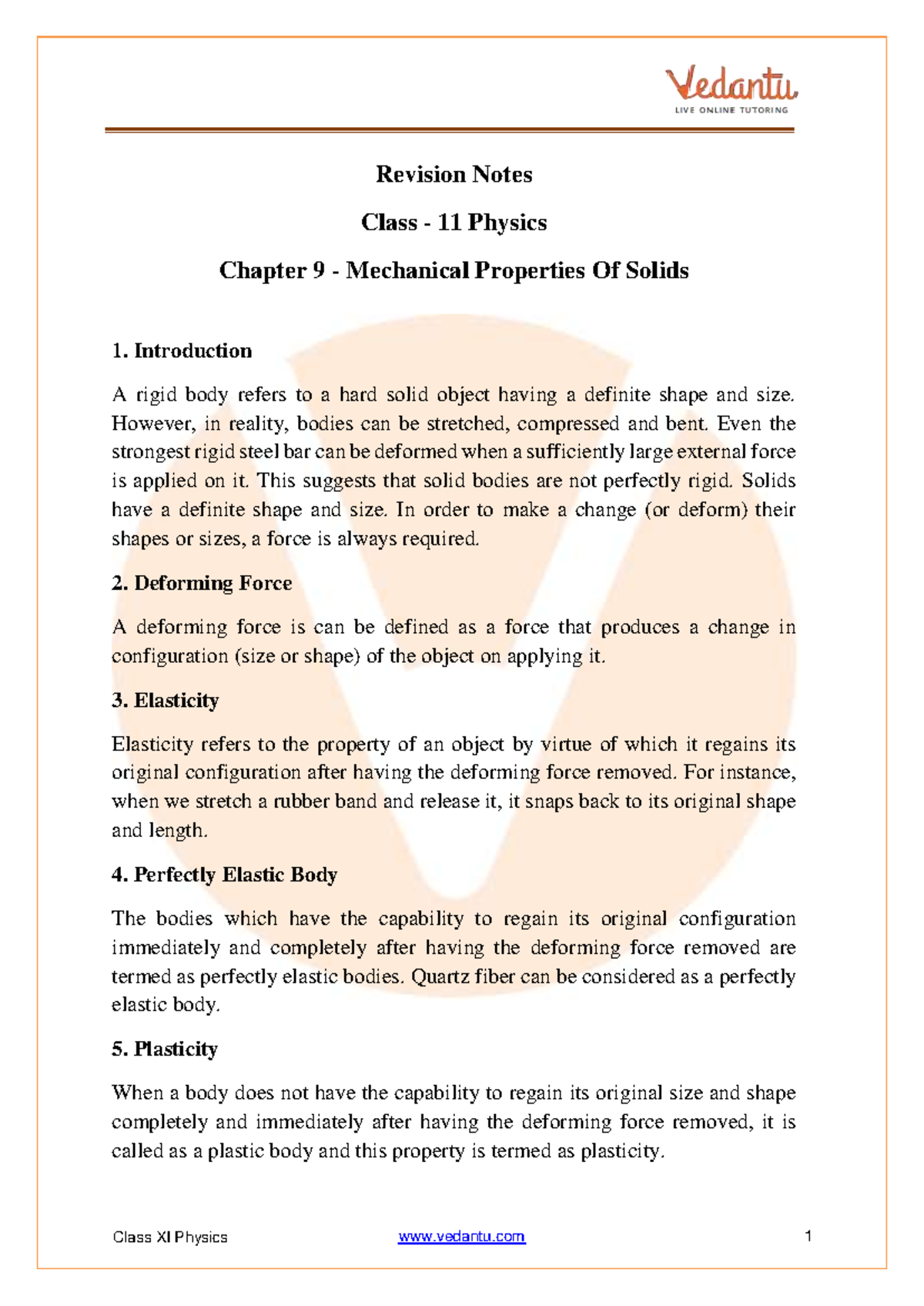 Cbse Class 11 Physics Notes: Chapter 9 Mechanical Properties of Solids ...