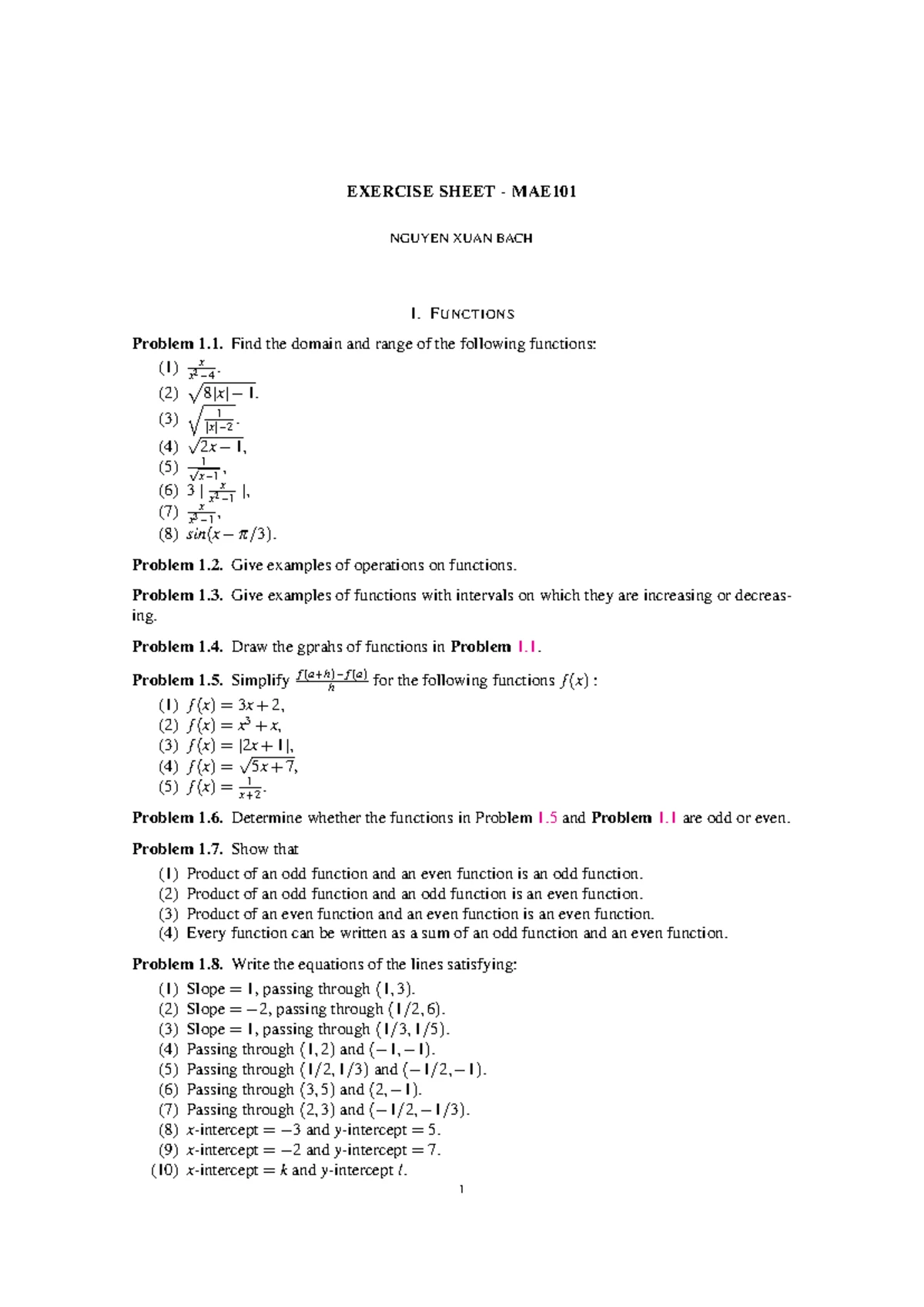 MAE101 Assignment 1: Function Analysis and Limit Evaluation - Studocu