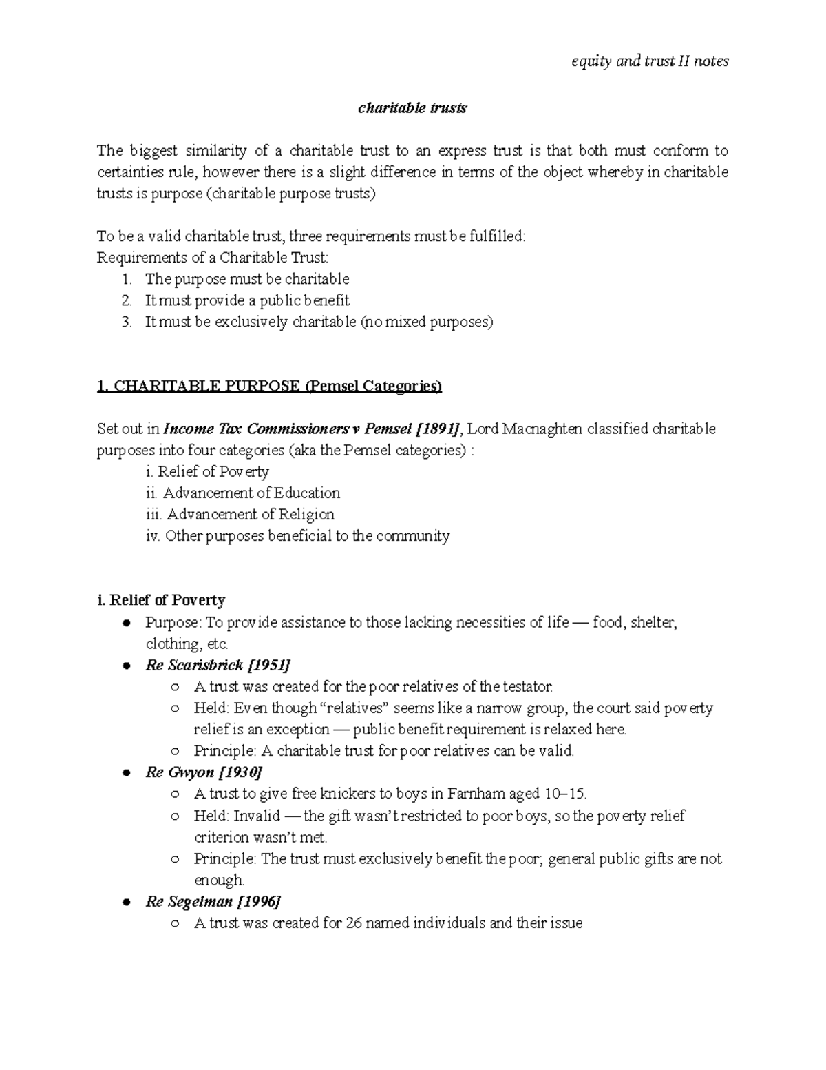 Equity and Trust II Notes: Charitable Trusts Overview - Studocu