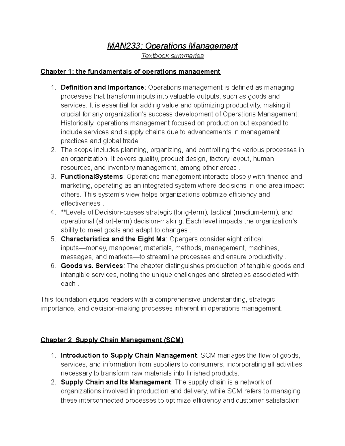 MAN233 Operations Management: Comprehensive Textbook Summary - Studocu