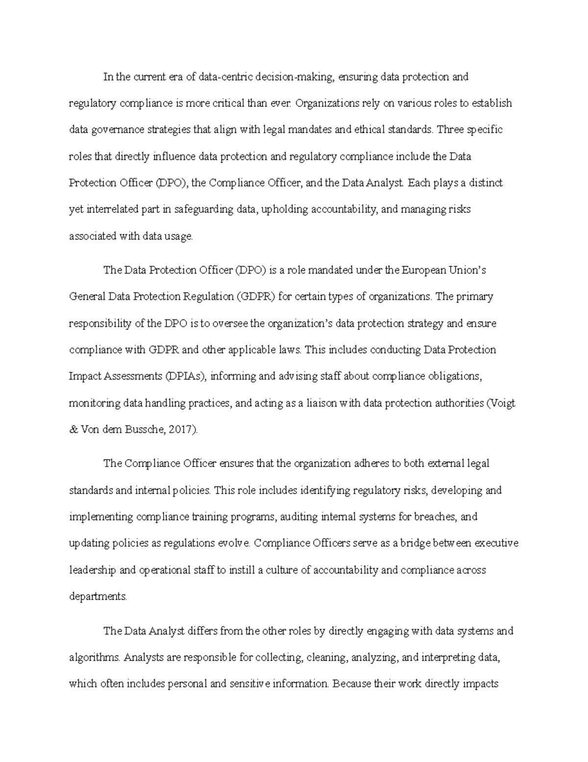 Module five essay first draft: Roles in data protection and compliance ...