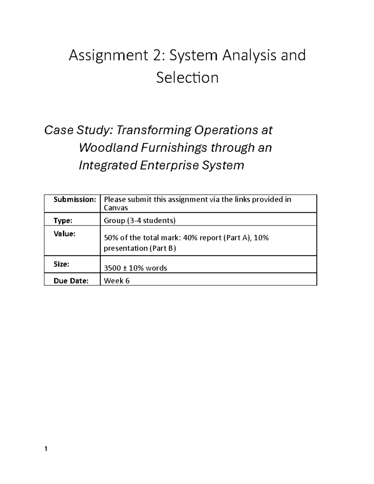 Assignment 2: Case Study on System Analysis & ERP Selection for ...