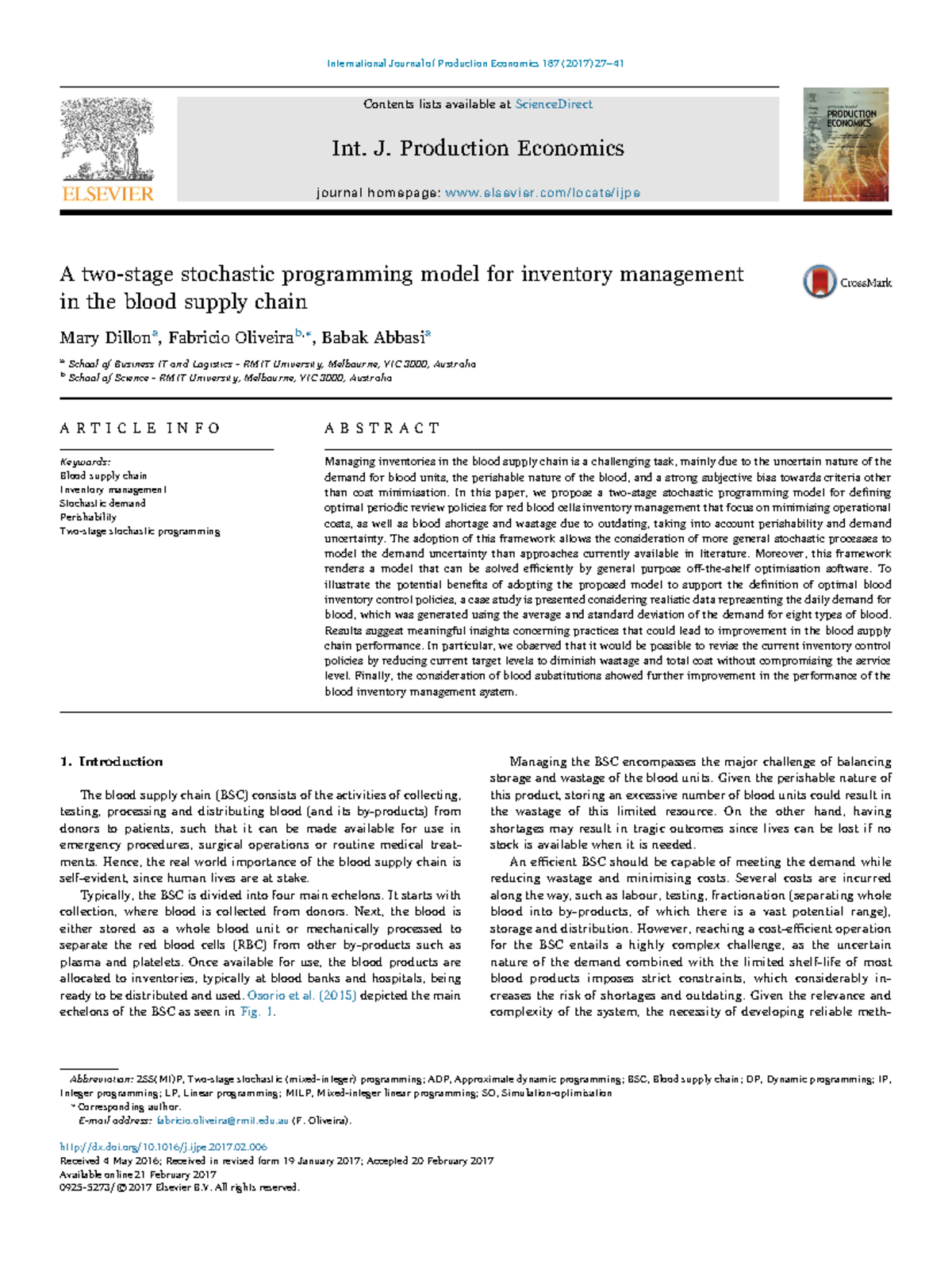 A two stage stochastic programming model - Contents lists available at ...