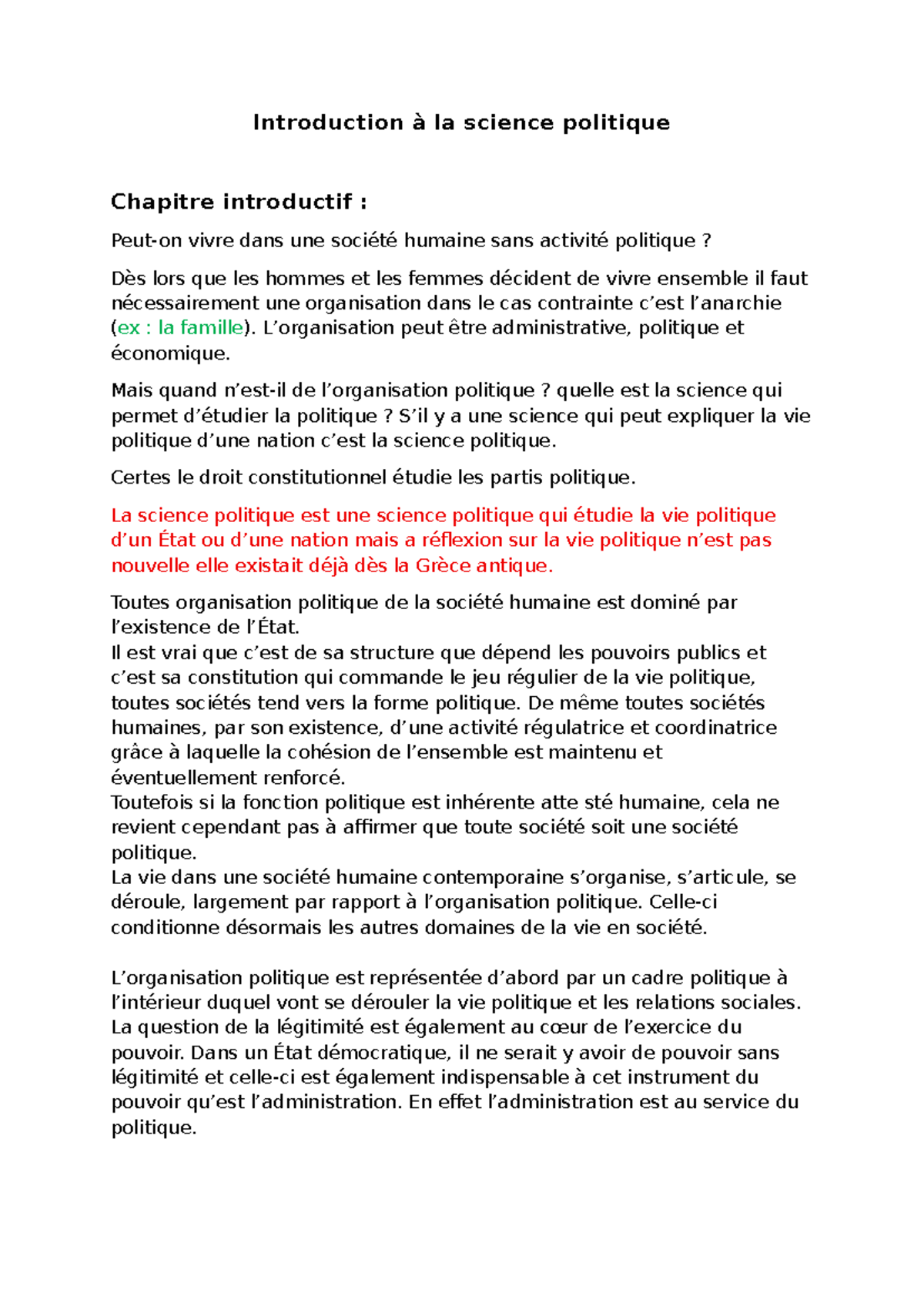 Introduction à la science politique : Chapitre 1 - La vie sans ...