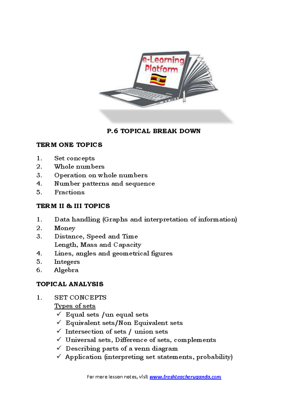 P.6 MTC Lesson Notes: Term 1 & 2 Topics Breakdown - Studocu