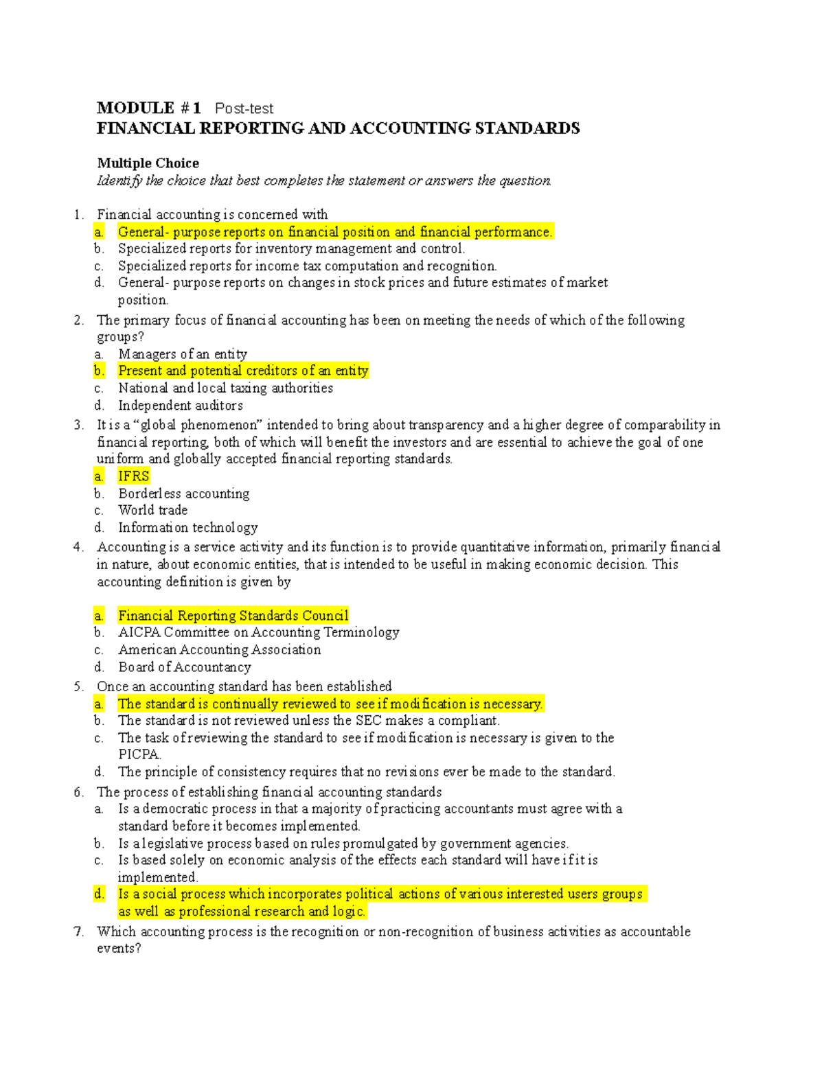 Module-1 cfas - CFAS - MODULE # 1 Post-test FINANCIAL REPORTING AND ...
