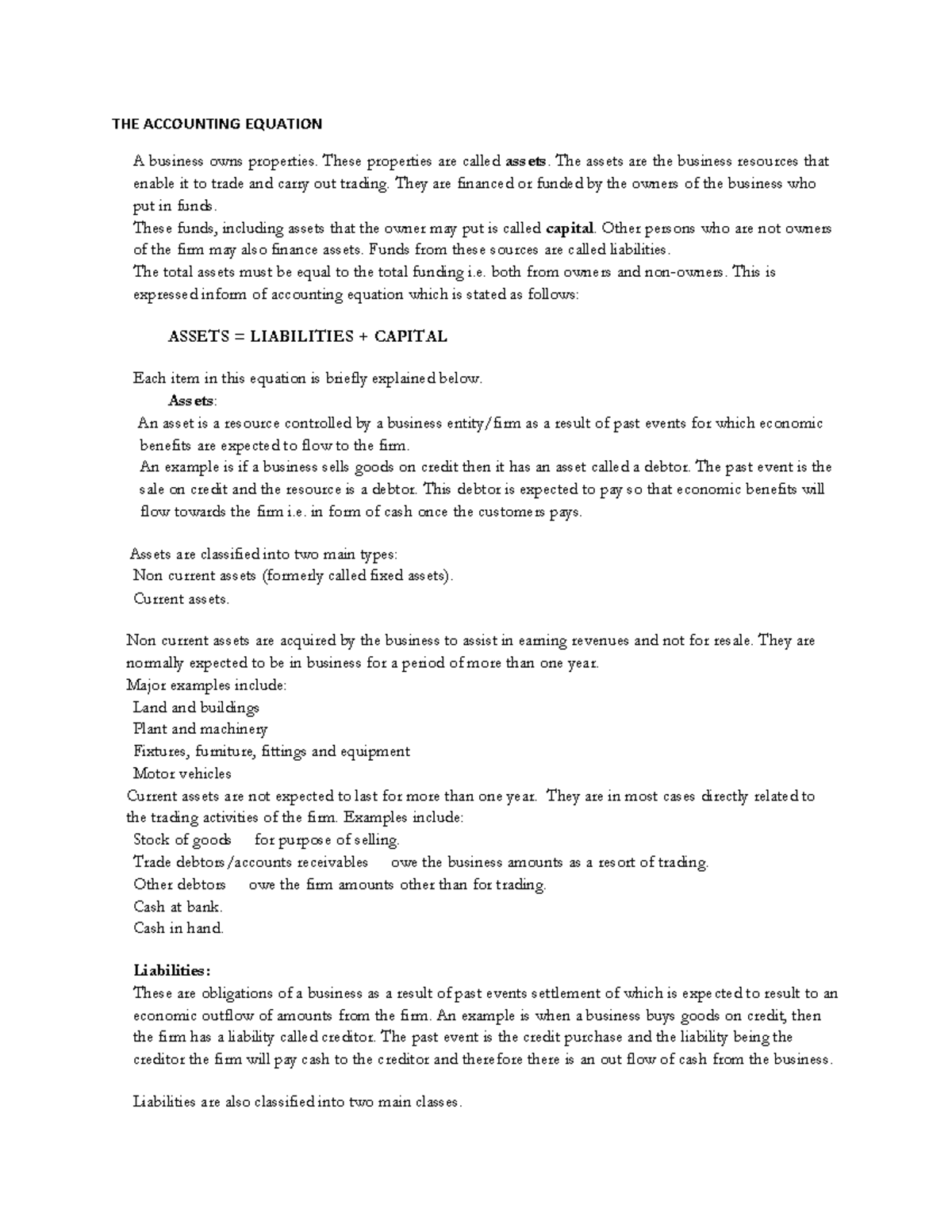 Accounting Equation: Assets = Liabilities + Capital Explained - Studocu