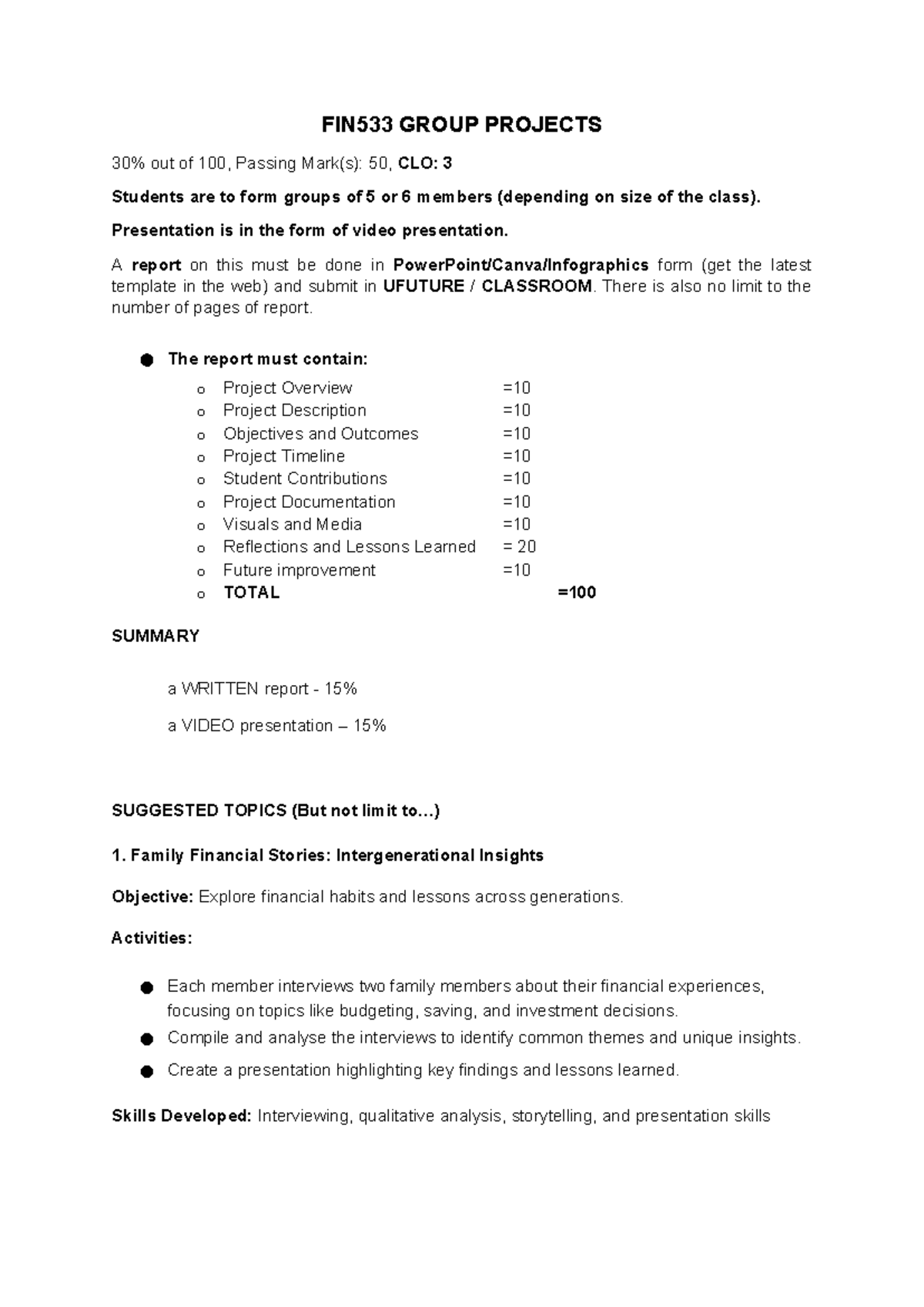 FIN533 Group Projects: Video Presentation & Report Guidelines - Studocu