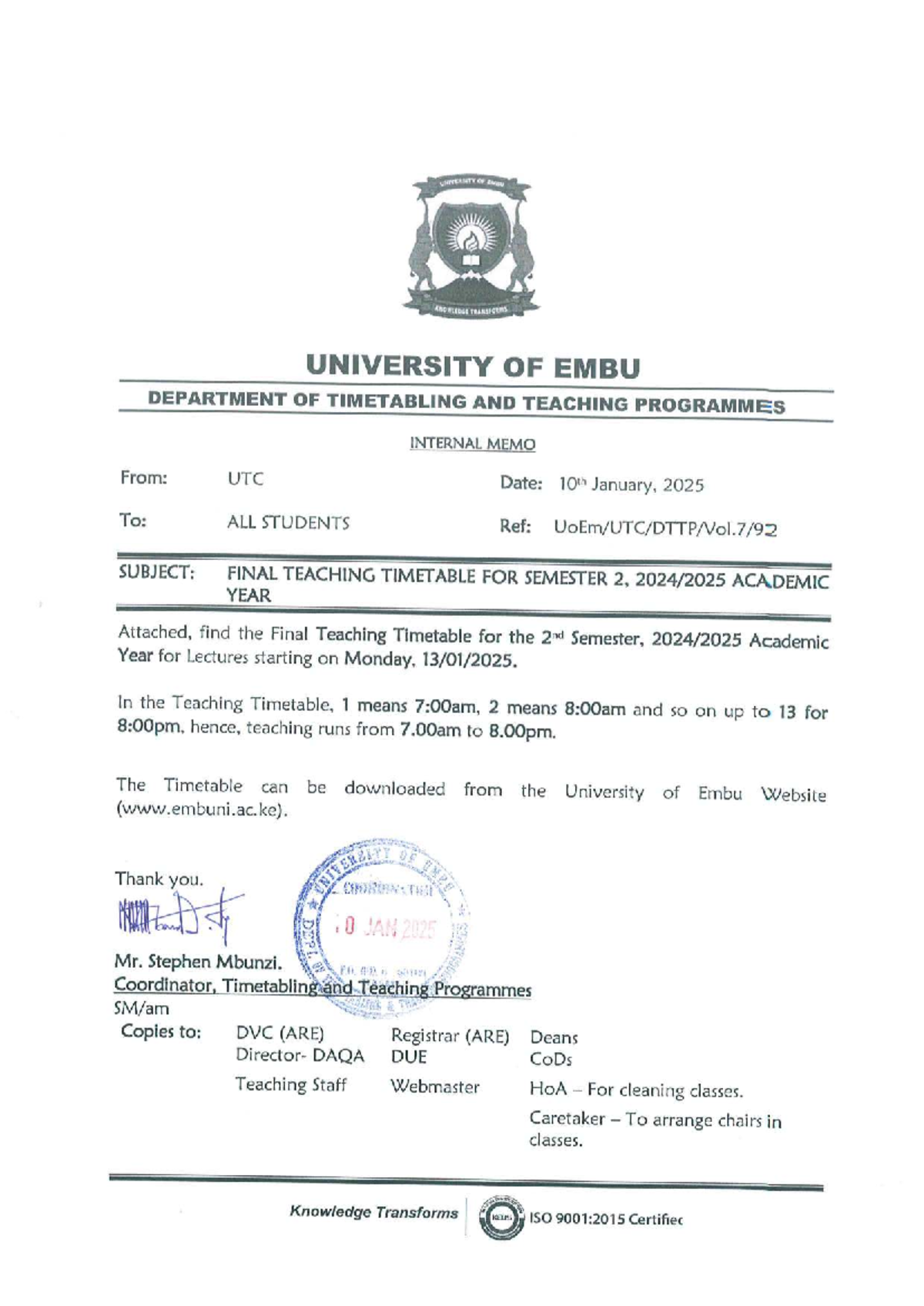 Final Teaching Timetable for Semester 2 AY 2024/2025 - University of ...