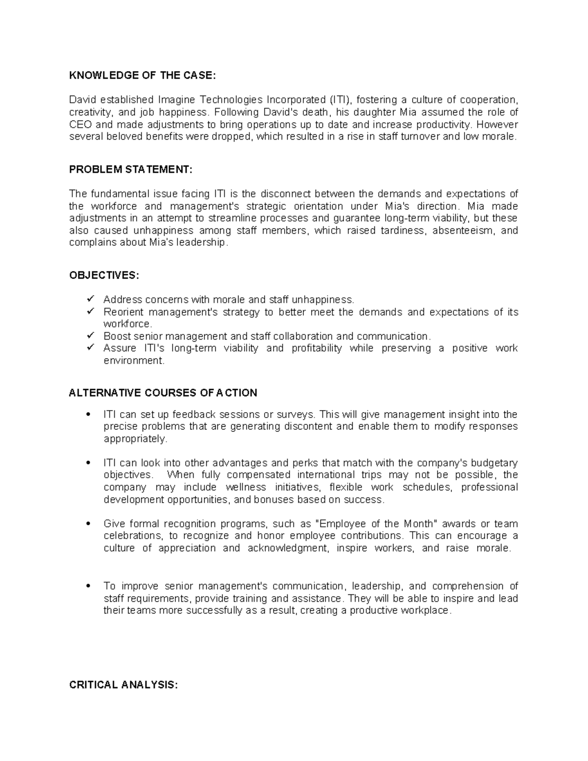 ITI Knowledge Of The Case - KNOWLEDGE OF THE CASE: David established ...