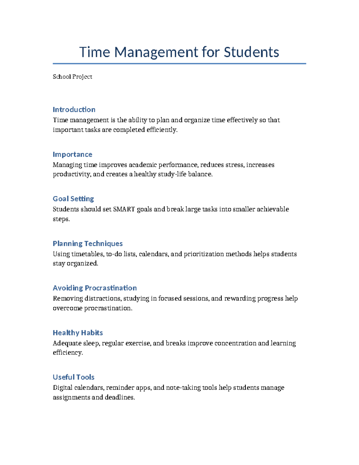 Time Management Strategies for Students: A School Project Guide - Studocu