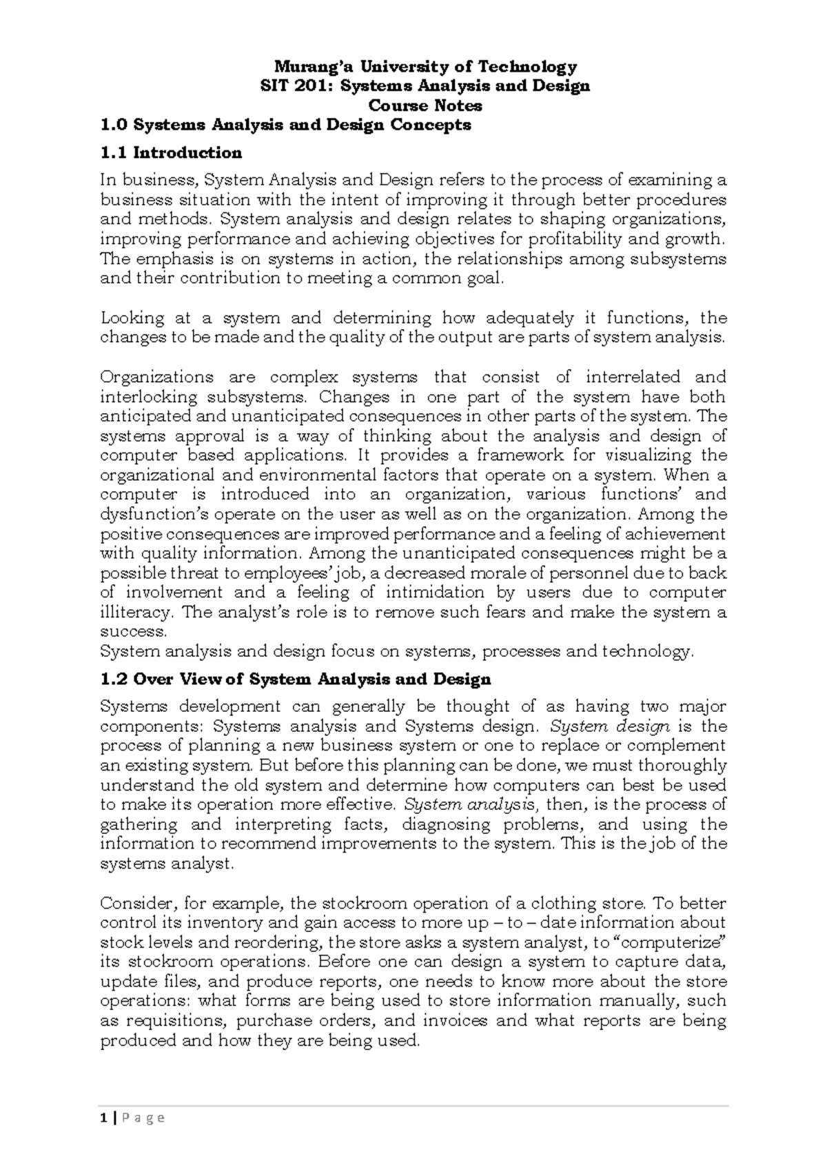 SIT 201 SAD Notes - 1 - Prof. Peter Kimemiah - Murang’a University of ...