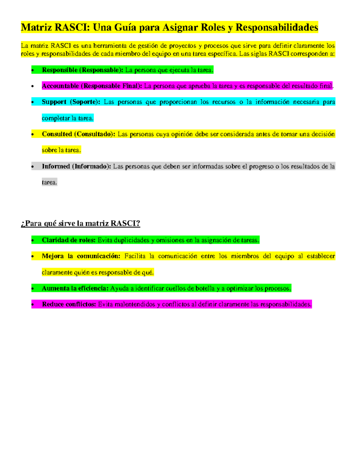 Guía Práctica de la Matriz RASCI para Asignar Roles y Responsabilidades ...