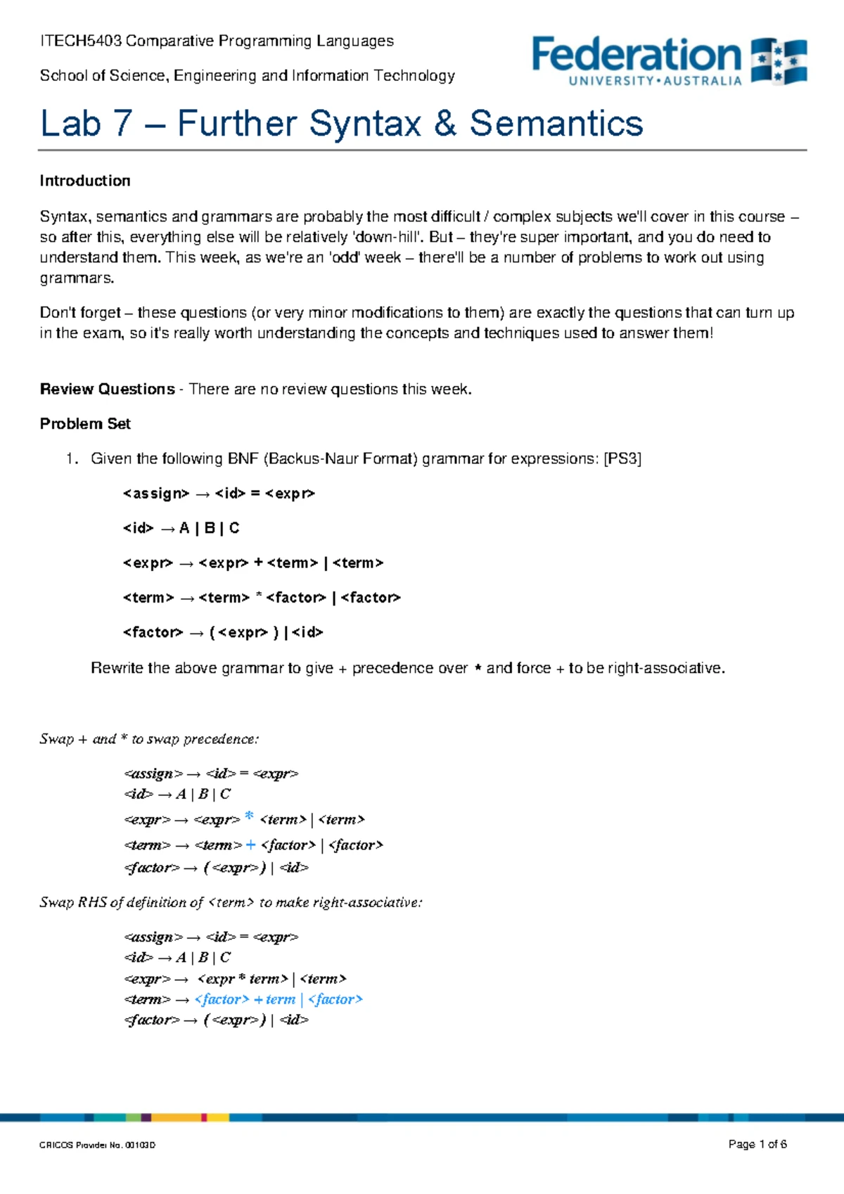 Lab 02 - Evolution of Programming Languages Learning LISP [Answers ...