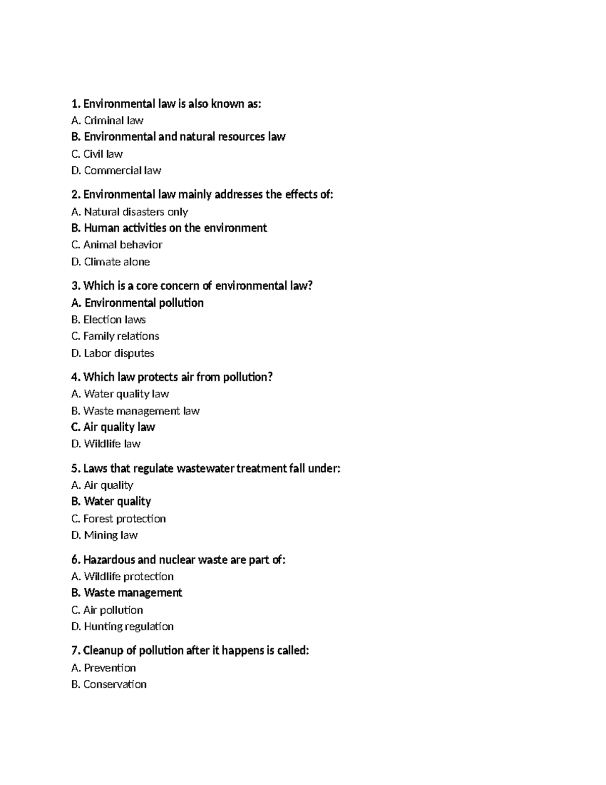 Prelim Exam Review: Environmental Law Concepts and Principles (ENV 101 ...