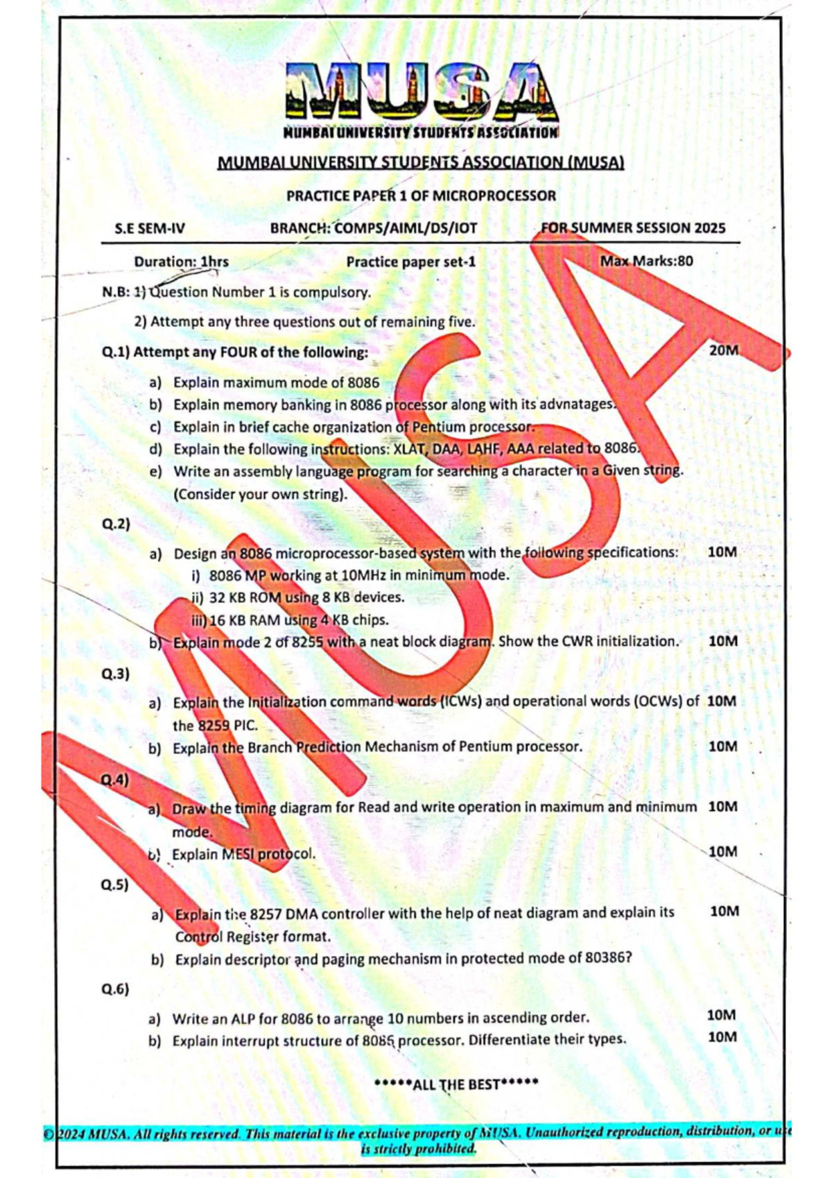 MUS MUSA Practice Paper 1 & 2: Microprocessor S.E Branch Summer 2025 ...