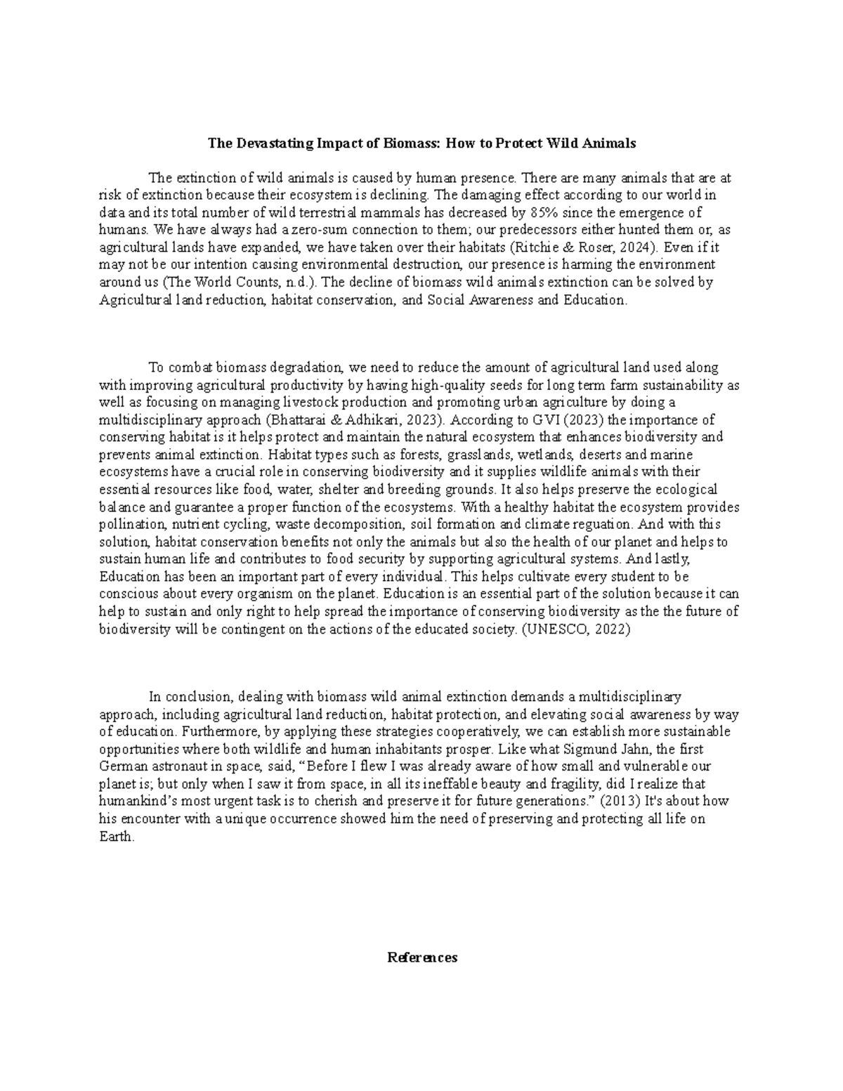 GEDO119 - The Impact of Biomass on Wild Animal Extinction and Solutions ...