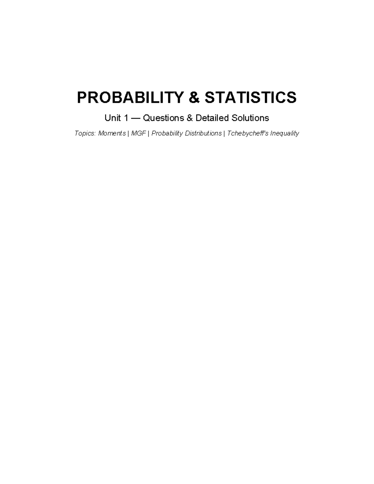 Probability & Statistics (Unit 1) Detailed Questions & Solutions - Studocu