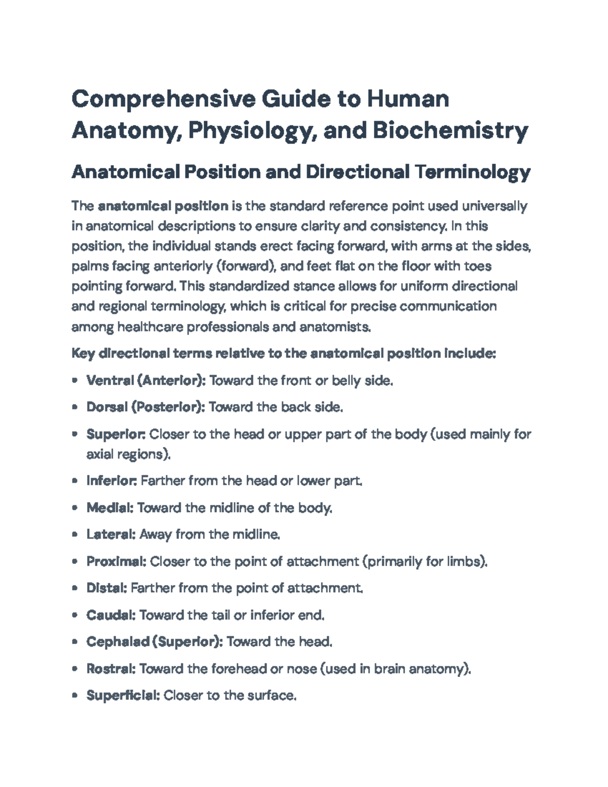 Comprehensive Guide to Human Anatomy, Physiology & Biochemistry (ANAT ...
