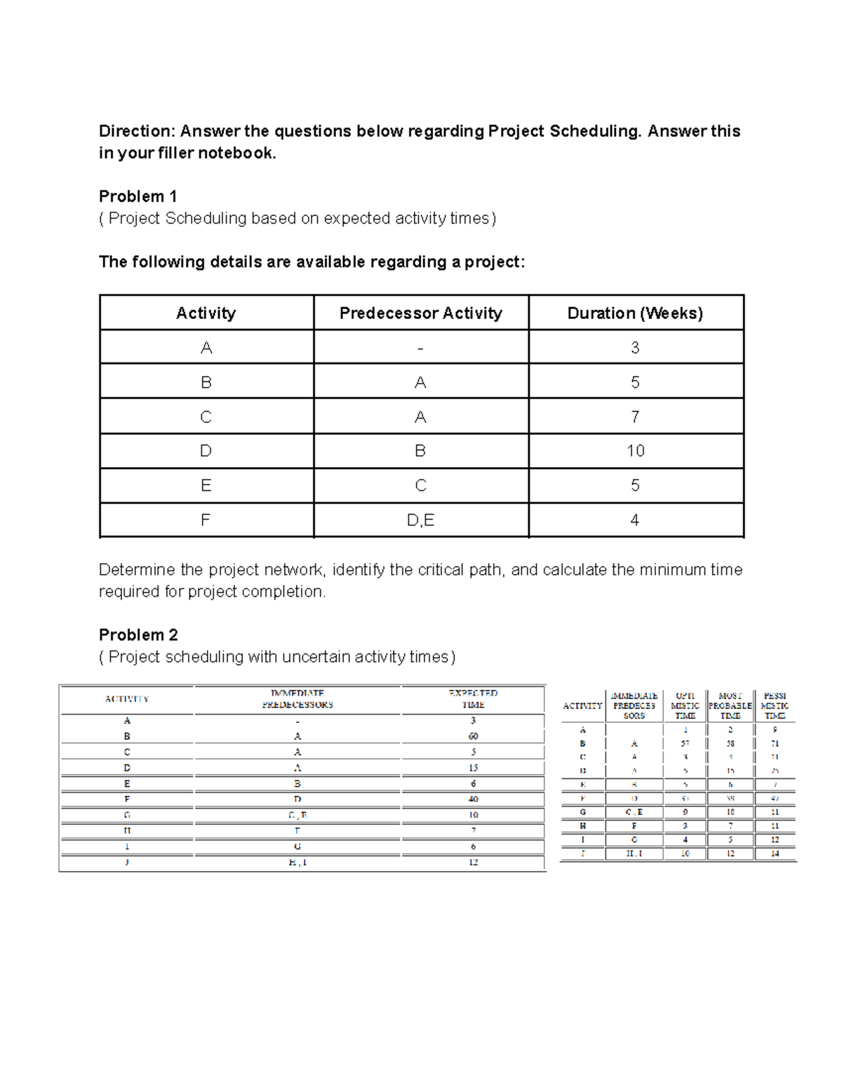 Project Scheduling Analysis: Critical Path & Uncertain Times - Studocu