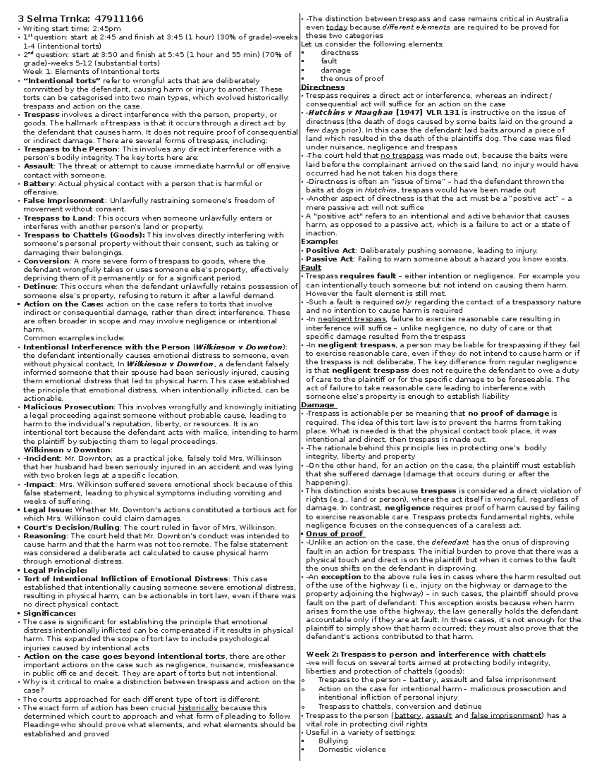 Torts 101: Final Exam Notes on Trespass, Negligence, and Liability ...