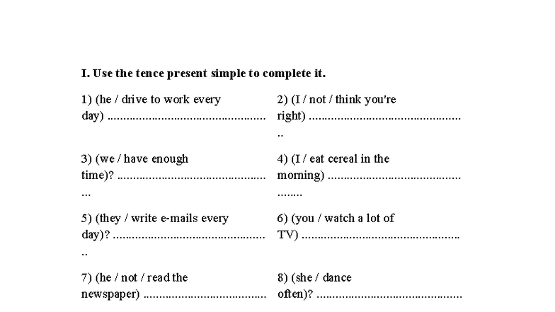 Present Simple Exercises - Course Code: ABC - Studocu