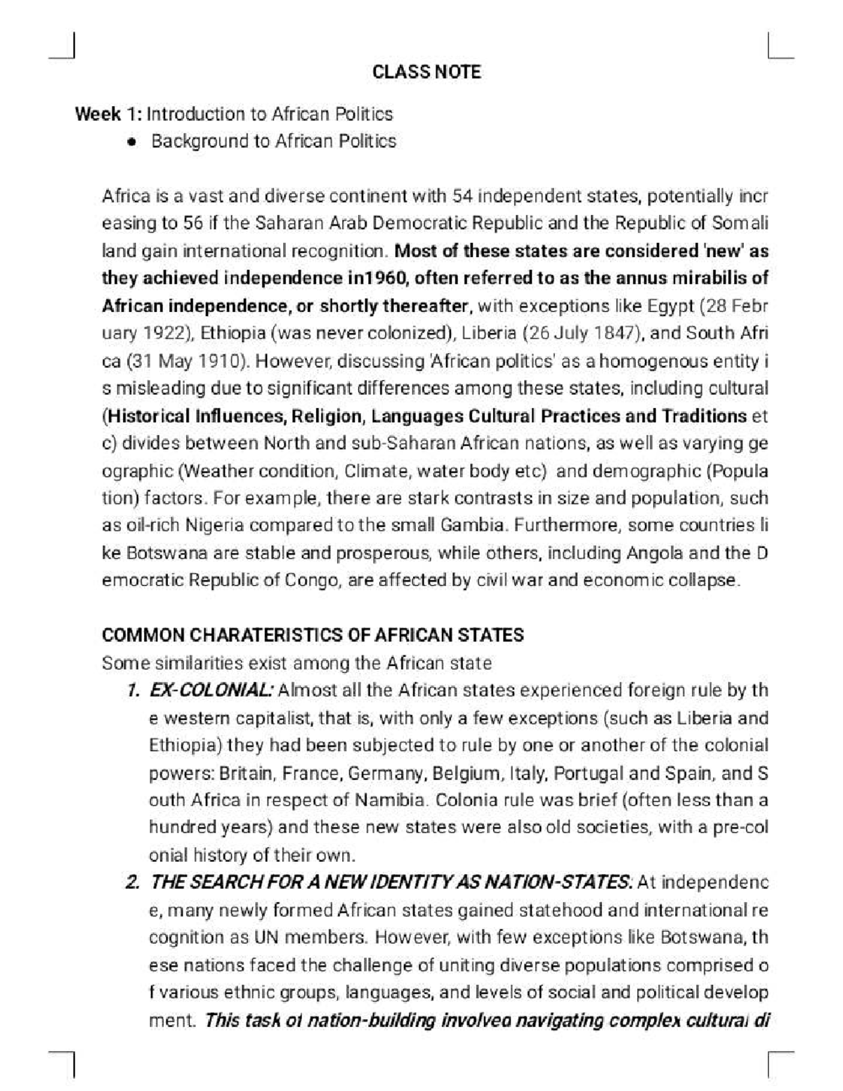 POL102 Class Notes: Week 1 - Intro to African Politics and Colonialism ...
