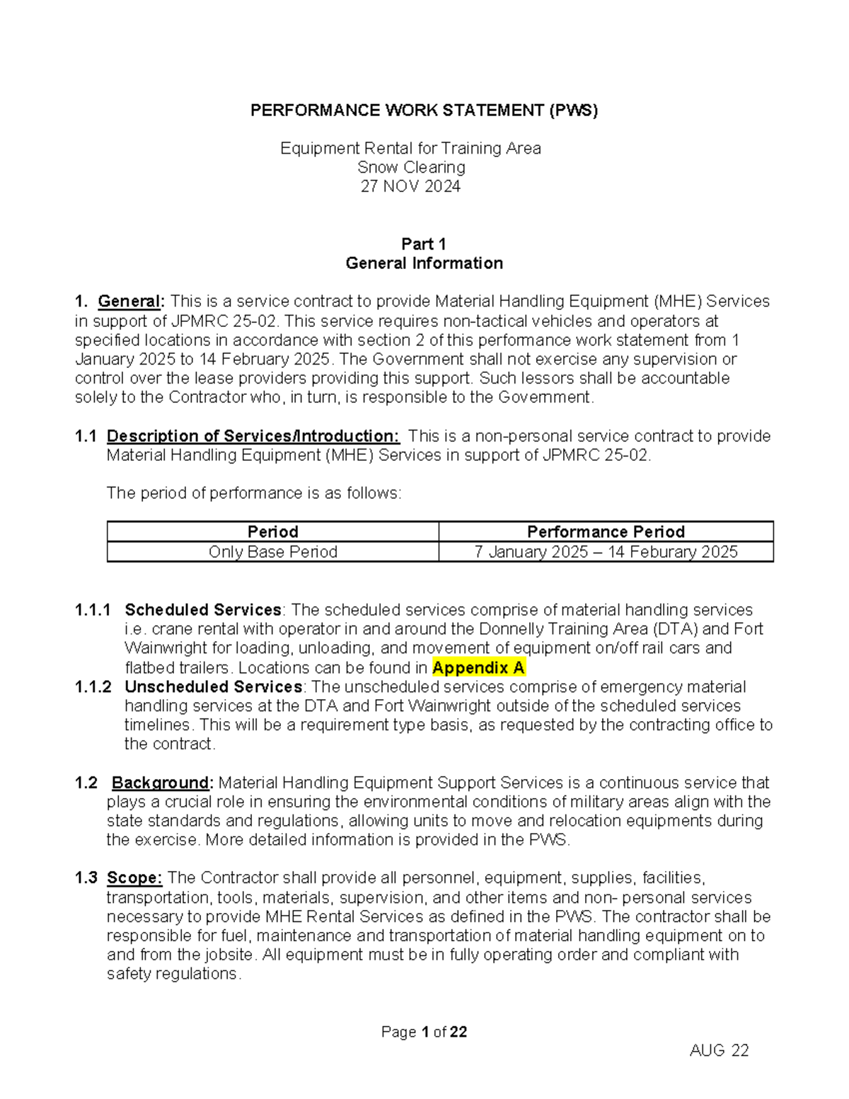 Performance Work Statement (PWS) for MHE Services - JPMRC 25-02 - Studocu