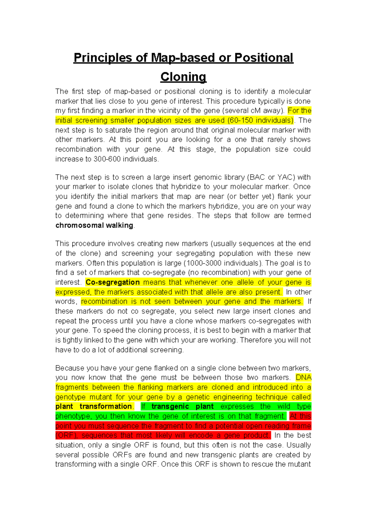 Map-Based Cloning and Positional Mapping Techniques in Gene Study - Studocu