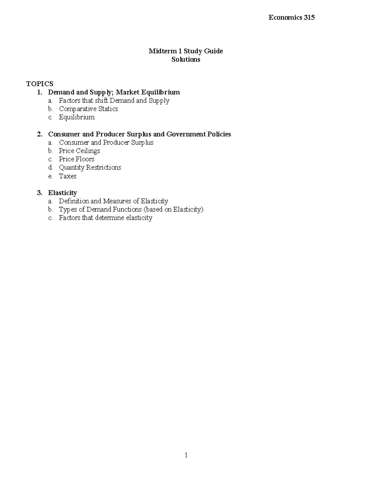 Econ 315 Farka Midterm 1 Study Guide Questions Blank - California State ...