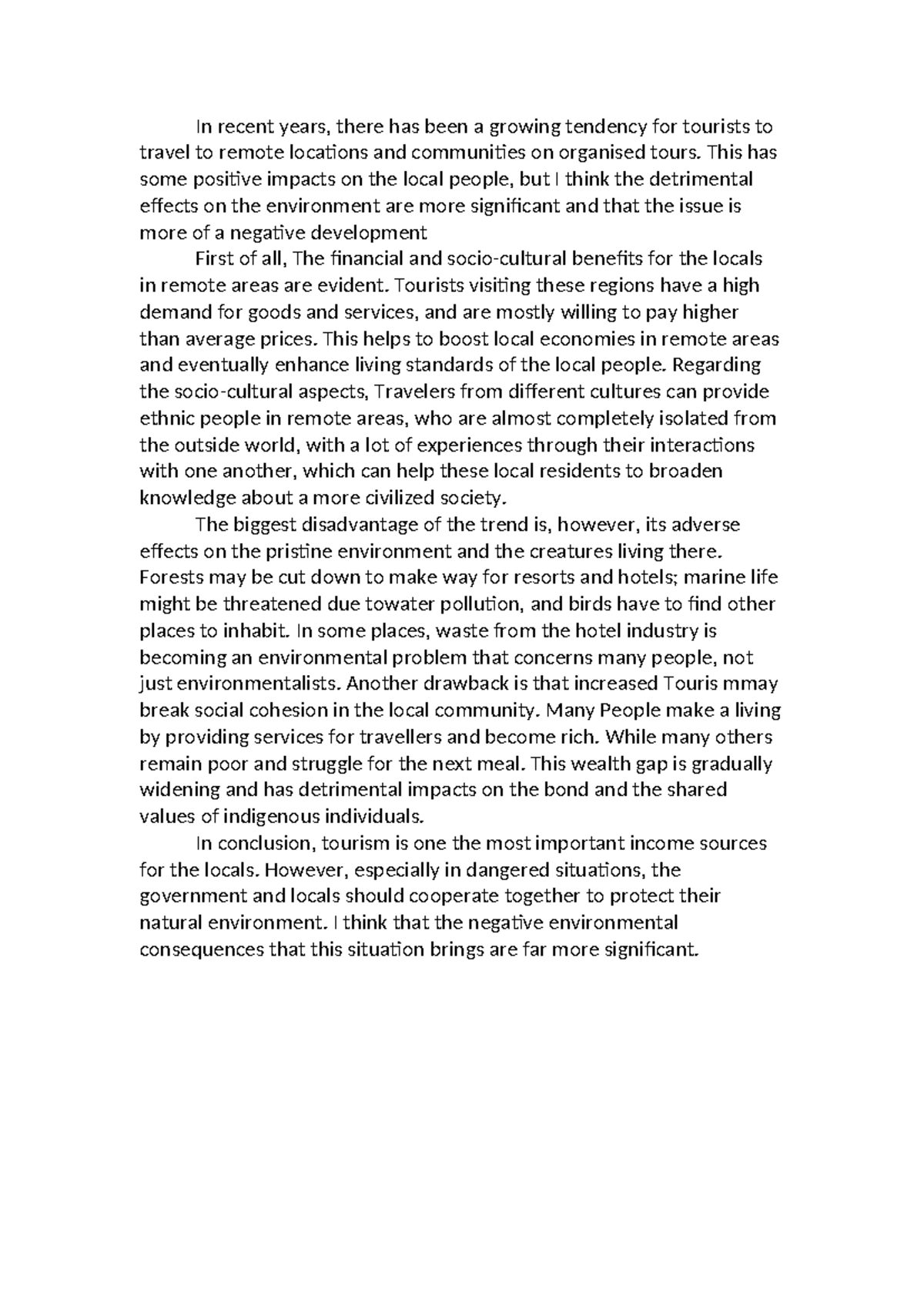 IELTS Writing Task 2: The Impact of Tourism on Remote Communities - Studocu