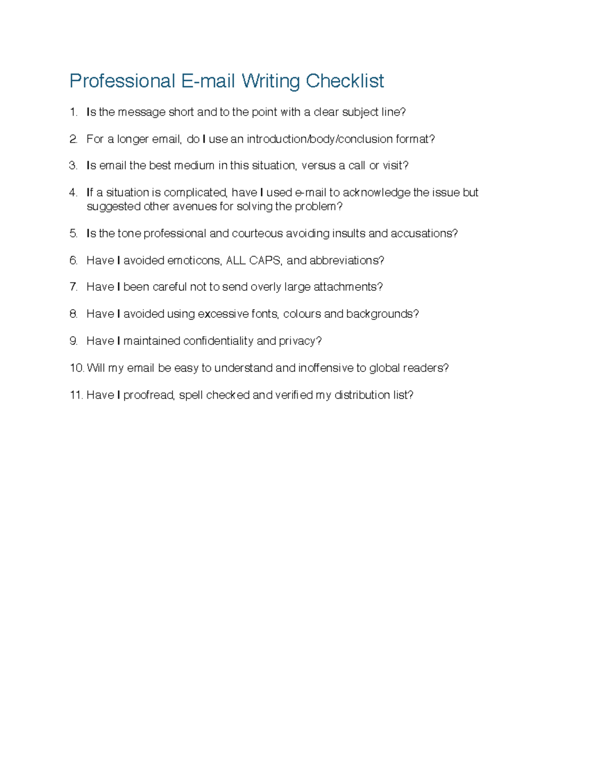 Professional Email Writing Checklist for Effective Communication - Studocu