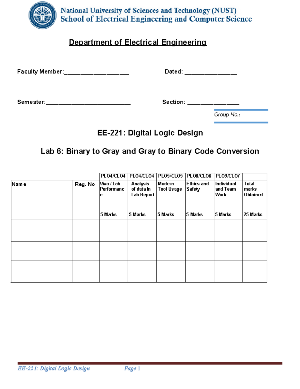 EE-221 Lab 6: Code Conversion from Binary to Gray & Gray to Binary ...