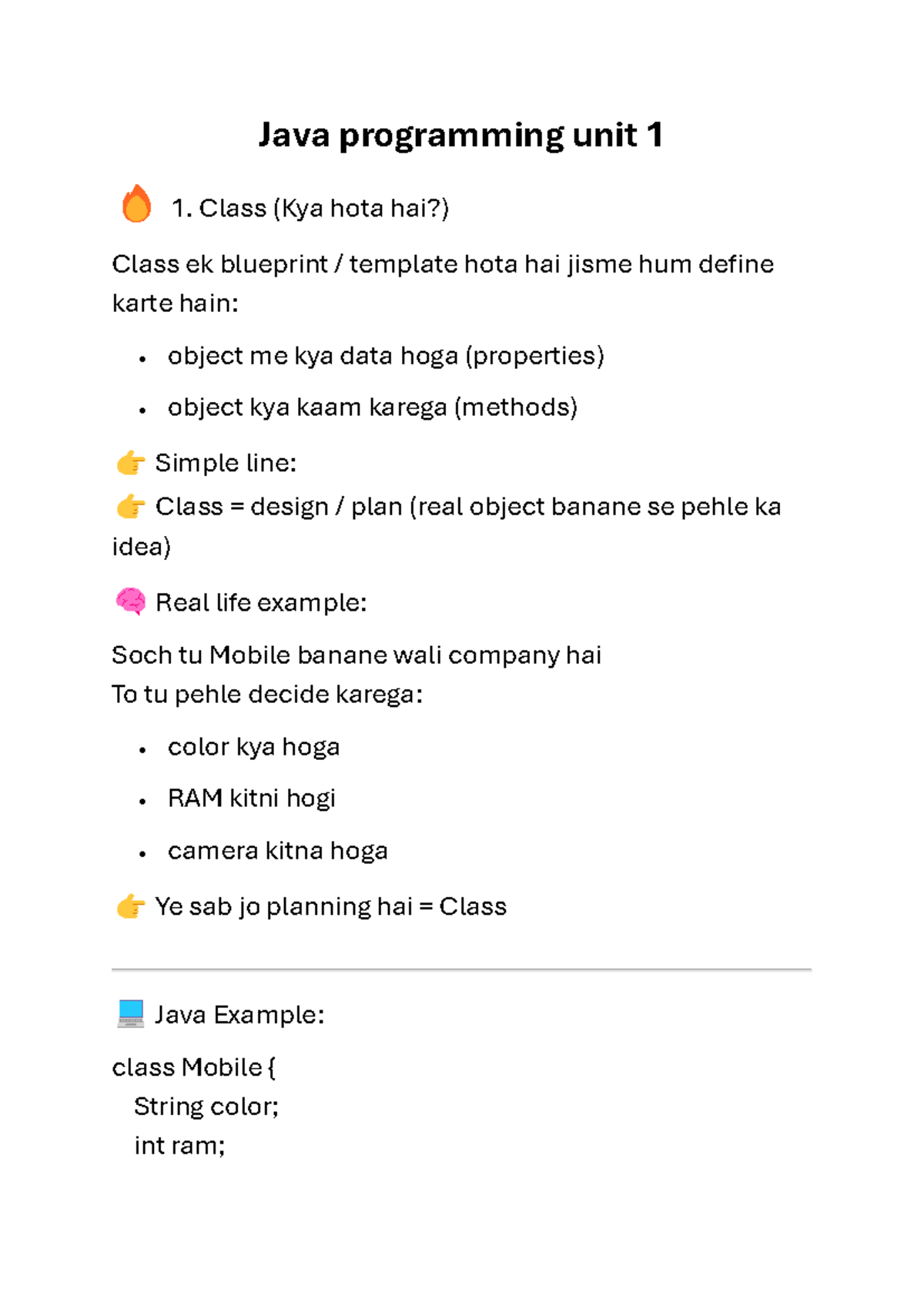 Java Programming Notes - Unit 1: Classes, Objects, and Methods - Studocu